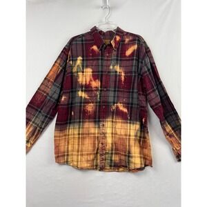 St Johns Bay Mens XLT Bleached Flannel Shirt Farm Fresh Graphic Plaid Burgundy